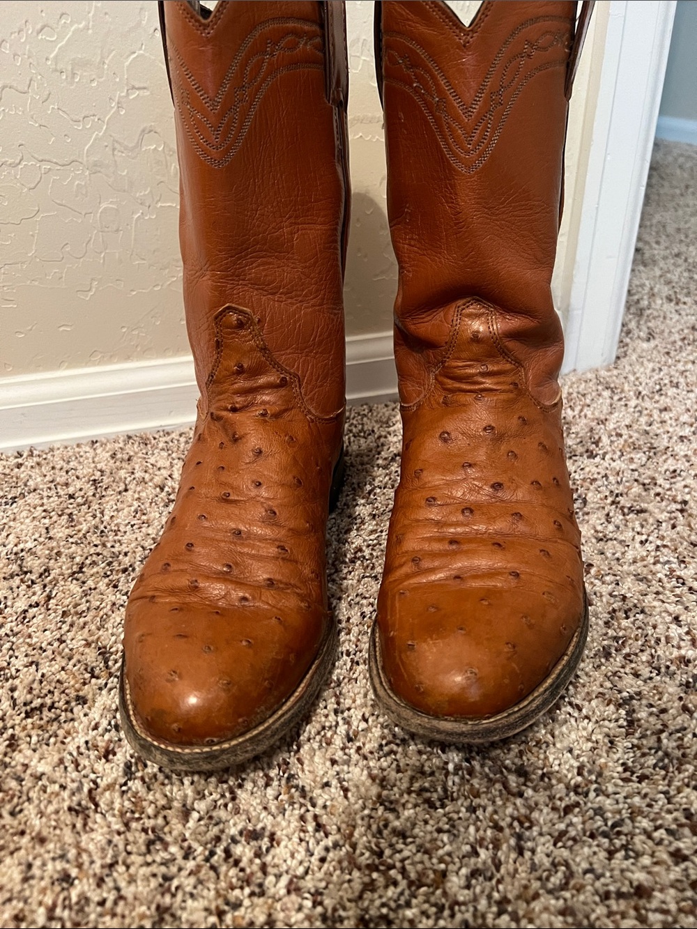 Justin Boots Brown Ostrich- Roper Western Heeled Boots